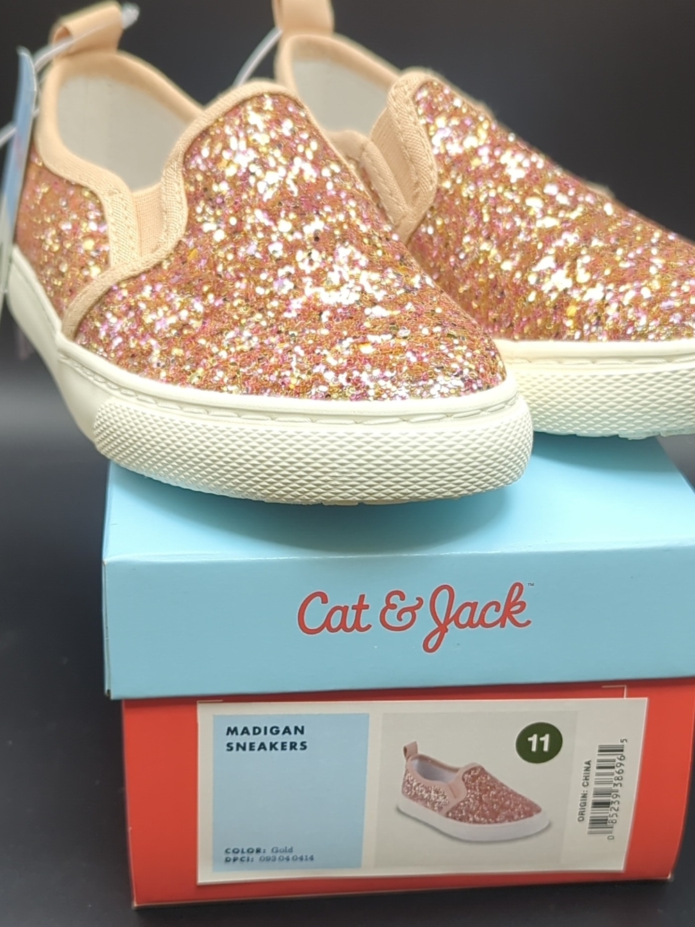 Target Cat & Jack Gold/Pink Glitter Slip-On Kids Girls Sneakers Size 11